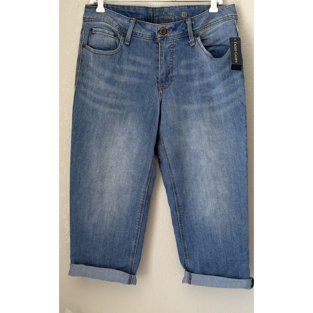 Vintage Faded Glory Denim Capris Women Size 14 NWT Blue Jean Crop Pescador Y2K